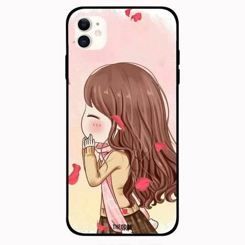 Theodor - Apple iPhone 12 6.1 inch Case Cute Girl &amp; Red Flower Flexible Silicone Cover