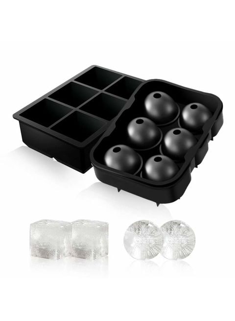 MissTiara 2 Pack 6 Grid Square And Ice Cube Ball Tray Black