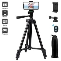 LinkCool 42 Inch Portable Camera Tripod - For Iphone/Samsung/Smartphone/Action Camera/DSLR Camera with Phone Holder &amp; Wireless Bluetooth Control Remote - (Black).