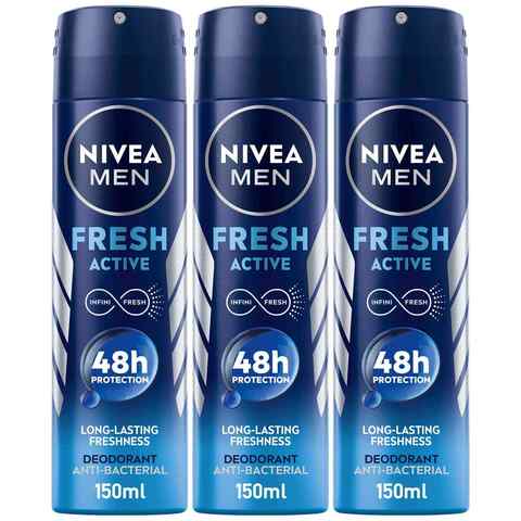 NIVEA MEN Antiperspirant Spray for Men Fresh Active 150ml Pack of 3