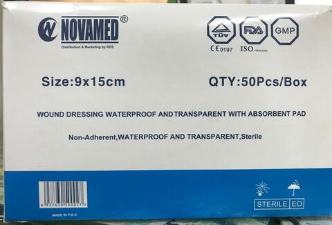 Buy Novamed Wound Dressing Waterproof and Transparent Pad 9x15cm 50's ...