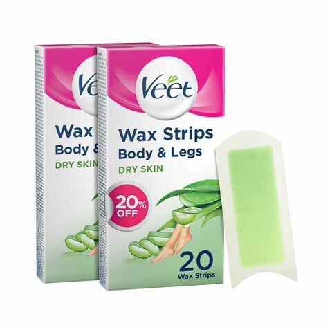 Buy Veet Body And Legs Wax Strips White 20 countx2 in UAE