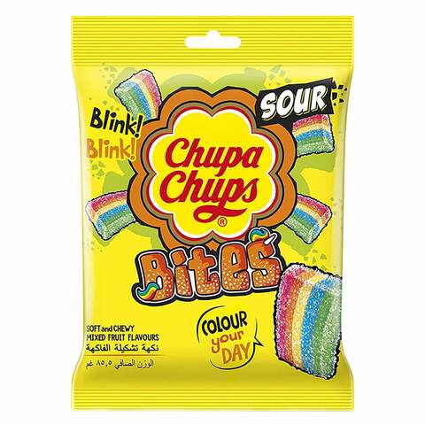 Buy Chupa Chups Mixed Fruits Flavoured Sour Bites Candies 85.5g in Saudi Arabia