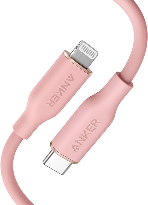 Anker PowerLine III Flow, USB C to Lightning Cable for iPhone 13 13 Pro 12 11 X XS XR 8 Plus [MFi Certified, 3ft, CORAL PINK] Supports Power Delivery, Silicone Cable