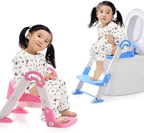 Buy 3 in 1 Baby Toddler Kids Potty Toilet Training Safety Adjustable Ladder Seat Chair Step (PINK) in UAE