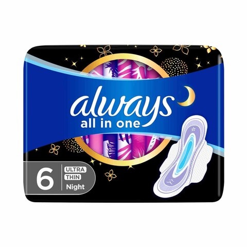Always All-In-One Ultra Thin Night Sanitary Pads With Wings White 6 count