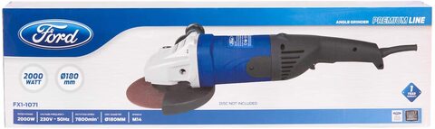 Ford 2000 Watts 180Mm Big Angle Grinder - Paddle Switch, Corded Electric 7 Inch For Metal / Steel / Concrete / Tile Cutter, Power Tool For Cutting And Grinding Metal