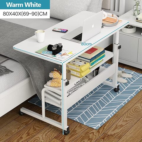 Buy Jjone Laptop Desk Table With 2 Tier Storage Shelves Wheels