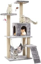 Buy Generic Cat Tree Tower Cat Tree House Cat Tree Condo Cat Scratcher 4.1Ft (125Cm) For Kittens Pet House Play, Wood Rattan Pet Supplies With Versatile Safe Bed Easy To Assemgbly, Gery in UAE