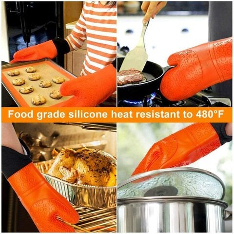 19.7 Inch Extra Long Silicone Oven Mitts Heat Resistant 450