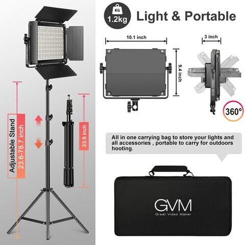GVM 1000D-2L Rgb LED Studio Video Bi-Color 2-Panel Light Kit