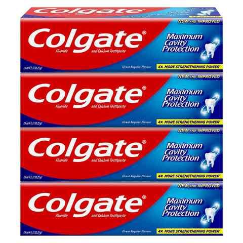 Colgate Maximum Cavity Protection Fluoride And Calcium Toothpaste White 75ml Pack of 4