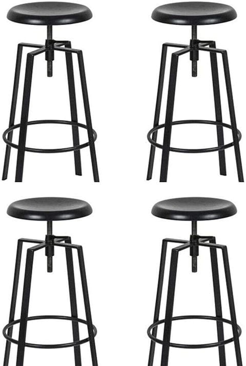 LANNY Set of 4 Black Adjustable Height Barstool/High Chair T3303, Antique Vintage Industrial Full Metal Furniture with Swivel Lift for Home/office/Restaurant/Desk/Bar/Caferteria/Kitchen/Coffee