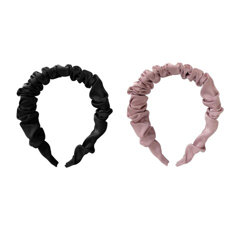 Aiwanto 2Pcs Ruffle Silk Black Hair Band Headband Womens Hair Accessories (Black&amp;Light Pink)