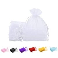 100 Pieces Organza Bags with Drawstrings 7X9 cm Jewelry Pouches Candies Wedding Party Eid Christmas Favor Gifts Bags (White)