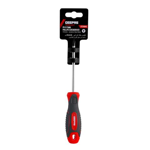 Geepas Professional Screwdriver (6.5*75Mm) - Phillips, Soft Grip Rubber Insulated Handle With Hanging Loop | Ideal For Diyer, Mechanics, Electricians &amp; More | Bi-Coloured Red/Black