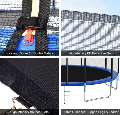 Outdoor trampoline with clearance net