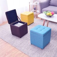 Sdjj Storage Stool, Shoe Bench Storage Ottoman Cube Foot Rest Stool With Hinged Lid For Home Bedroom Can Sit On The Box (Cloth-Light Blue)