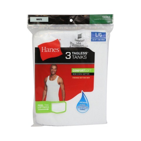 Hanes Men Tanks White L Size 3Pcs