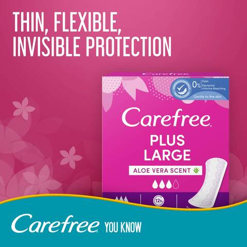 Carefree Cotton Aloe Plus Large Panty Liners White 48 count