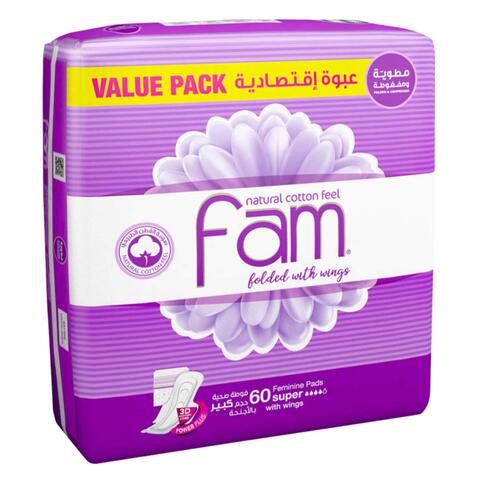 Buy Fam Trifold Super Sanitary Pads 60 Pieces in Kuwait