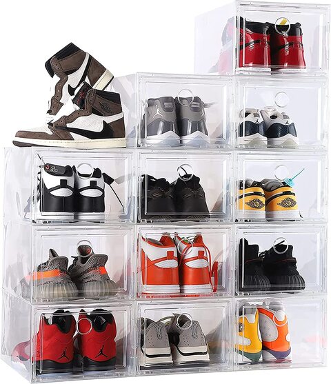 Buy COOLBABY 6 Pack Shoe Storage Box Shoe Box Clear Plastic Stackable Drop Front Shoe Organizer Space Saving Foldable Shoe Bin Fit up - Shop on Carrefour UAE