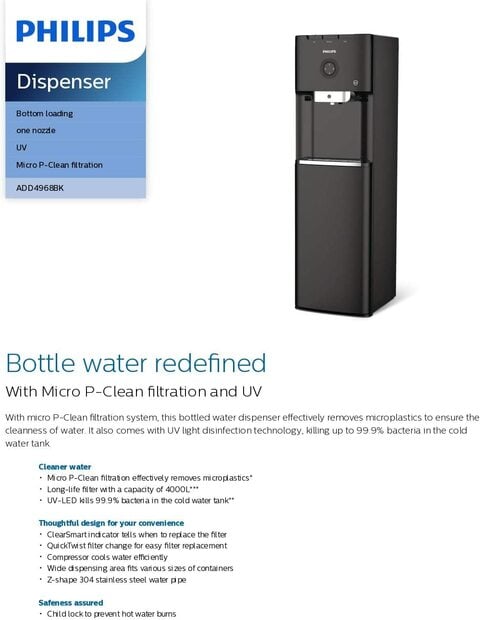 Buy Philips Water Dispenser With Uv Micro P Clean Filtration Black Add4968bk 56 Online Shop Electronics Appliances On Carrefour Uae