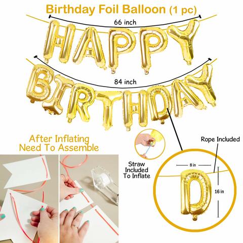 Party Time 53-Pieces 12inch Metallic Black, Gold &amp; Silver Latex Balloons, Silver Foil Curtain, Happy Birthday Banner For Birthday Party Decoration - Birthday Balloons Party Supplies