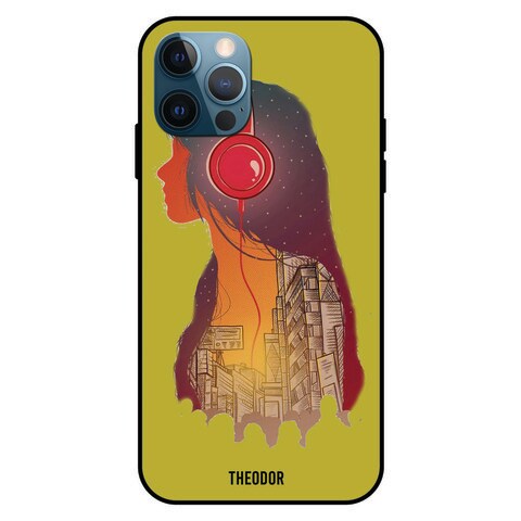 Theodor Apple iPhone 12 Pro 6.1 Inch Case Girl With Headphones Flexible Silicone Cover
