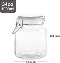 Star Cook Airtight Glass Canister Set of 3 with Lids Food Storage Jar Square with Clear Preserving Seal Wire Clip Fastening for Kitchen Canning Cereal,Pasta,Sugar,Beans,Spice (1000ML)