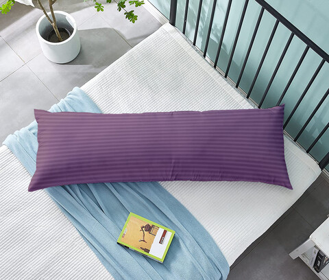 KLUB LINEN  Long Body Pillow 1pc, Fabric: 100% Polyester 85 GSM Microfiber 1 cm Stripe Super Soft, Filling: 1300 gm Hollow Fiber Comfort, Breathable &amp; Ultra Soft Size: 45 x 120 cm, Color: Lilac