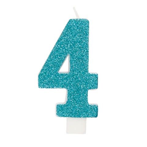 Unique Number 4 Glitter One Side Printed Candle