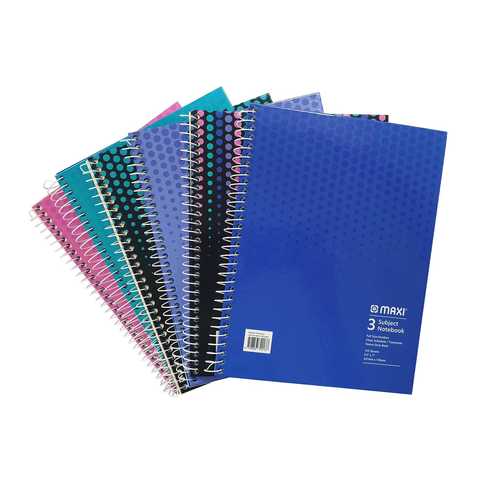 Maxi Spiral 3 Subject Hard Cover Notebook 120 Sheets Multicolour 9.5x7inch