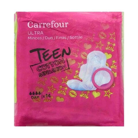 Carrefour Teen Cotton Sensation Ultra Thin Sanitary Pads White 14 count