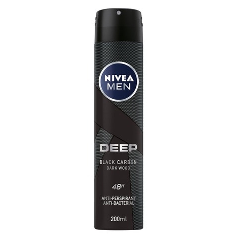 Nivea Men  Antiperspirant Spray for Men  Deep  Black Carbon Antibacterial Dark Wood Scent 200ml