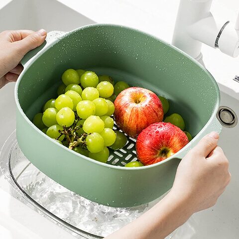 Double Layer Wash Basin Multi-purpose Colander Strainers for Fruits &amp; Vegetables (Assorted colors)