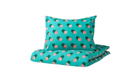 Duvet cover and pillowcase, dotted/pink turquoise150x200/50x80 cm