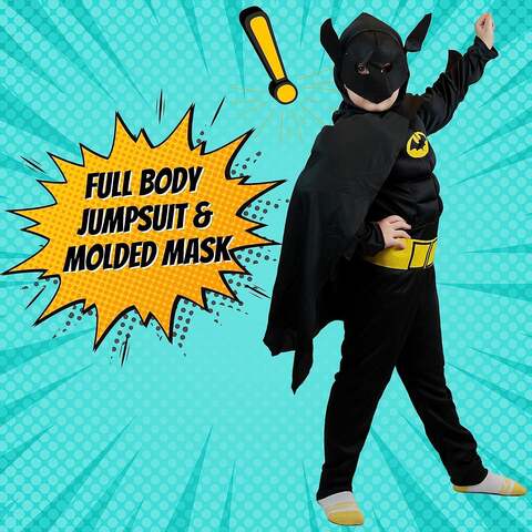 Fitto Batman costume play set for kids: Bat Costume for kids, Avengers Costume, Super Heroes Costume for Kids, Kids Costumes for Boys, Pretend play, clothing with pants, Mask and accessories, Large