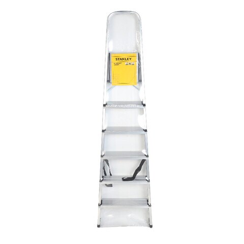 STANLEY Step Ladder, 6 Steps Aluminum Ladder with Non-Slip Rubber Edge Guards &amp; 150 KG Loading Capacity - EN131 Approved
