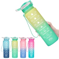 HEXAR&reg; 1L Leakproof Motivational Sports Water Bottle with Straw &amp; Time Marker, Flip Top Durable BPA Free Tritan Non-Toxic Frosted Bottle Perfect for Office, School, Gym (Single Pack, Green &amp; Yellow)