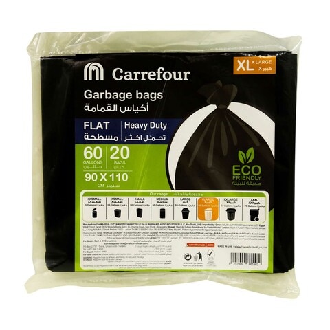 Carrefour 60 Gallon Flat Heavy Duty Extra Large Black 20 Garbage Bags