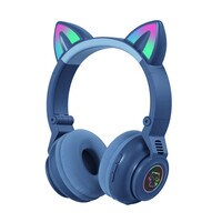 Led Cat Ear Headphones Blue Color Luminous Wireless Headphone Bluetooth 5.0 Headsets Noise Cancelling Foldable Adults Kids Earphone, Cute Earphone for Boys and Girls