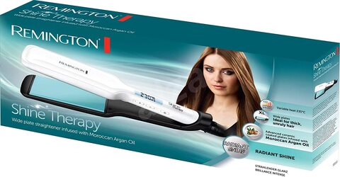 Remington Shine Therapy Wide Plate Ceramic Hair Straighteners For Longer Thicker Hair With Morrocan Argan Oil