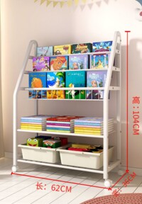 Kid Bookshelf Children&#39;s Book Rack Organizer Iron Children&#39;s Toy Storage Rack with 2 Storage Box for Playroom Bedroom Living Room