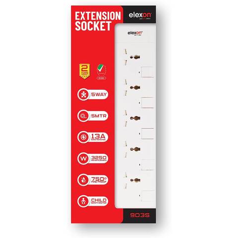 Elexon 5-Way Power Extension Socket 13A El-903S White 5m