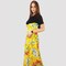 KIDWALA Size L, Women&#39;S Long Black Dress, Yellow Floral Colorful Bottom, Round Neckline Design Dress, Short Length Sleeves, Maxi Dress With Elastic Waistband, Evening Dress