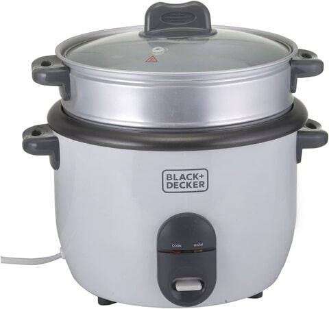 Black + Decker 2-in-1 Non-Stick Rice Cooker with Steamer, 700W, 1.8L, RC1860-B5, 2 Years Warranty