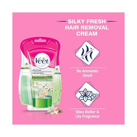 Veet Silk &amp; Fresh In Shower Hair Removal Cream for Legs and Body (Dry Skin), 150g