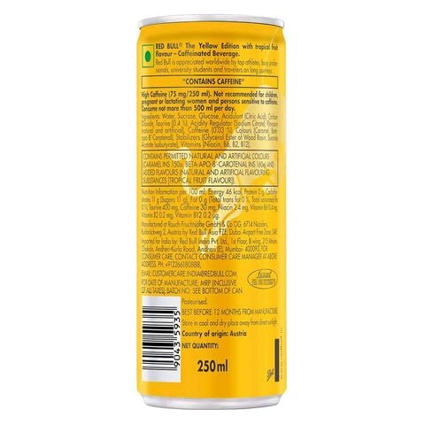 Red Bull The Yellow Edition Energy Drink  With Tropical Fruit 250ml Pack of 4