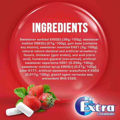Wrigley&#39;s Extra Strawberry Chewing Gum 14g Pack of 30